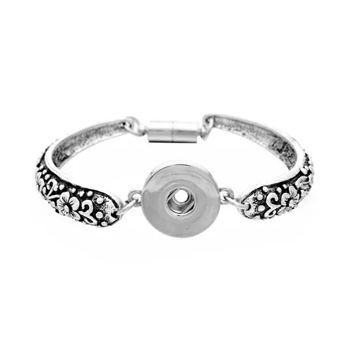 Fashion Hot sale Vintage Trendy flowers Pattern bangle Magnet buckle snap bracelets fit 18mm snap buttons wholesale