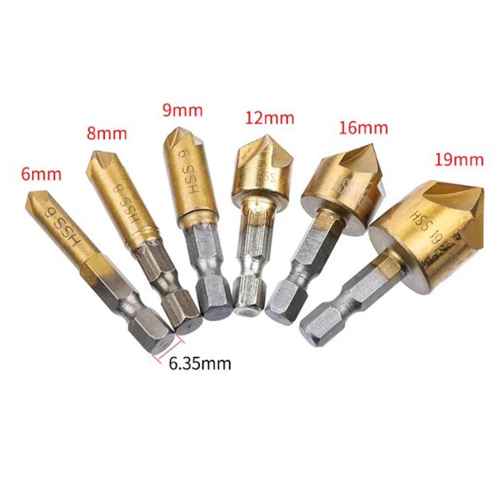 6pcs Hex 6,8,9,12,16,19mm Countersink Power Drill Bit Bore Set Durable