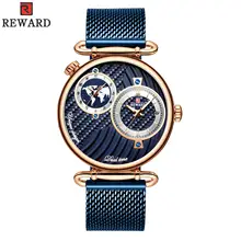 Мужские часы лучший бренд класса люкс несколько часовых поясов двойной циферблат 3D узор классические бизнес золотые мужские часы RD62002M