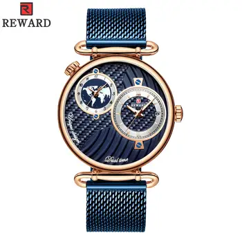 

mens watches top brand luxury Multiple time zones double dial 3D pattern classical business gold men clock RD62002M