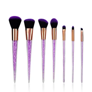 

7Pcs Makeup Brushes Purple Shiny Crystal Liquid Quicksand Glitter Acrylic Handle Nylon Hair Beauty Makeup Tool Cosmetic Brush