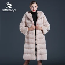SISILIA 2016 New Style Ladies’ Mink Coats Genuine Leather Light Pink Good Quality Mink Fur Coat Women Natural Coats Of Mink Fur