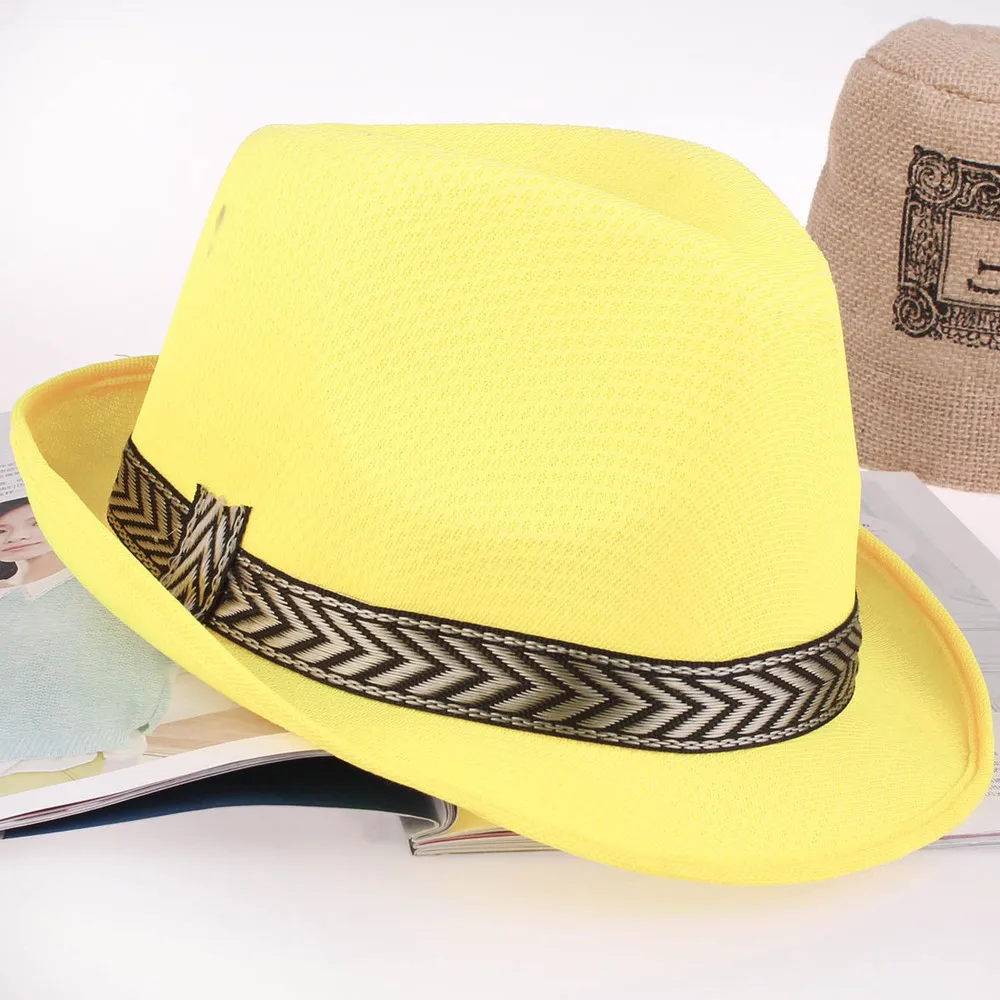 58 или 54 см Мужская Женская джазовая шляпа Детская шляпа-федора с шевронная лента, черный желтый серый темно-синий светло-зеленый Королевский синий