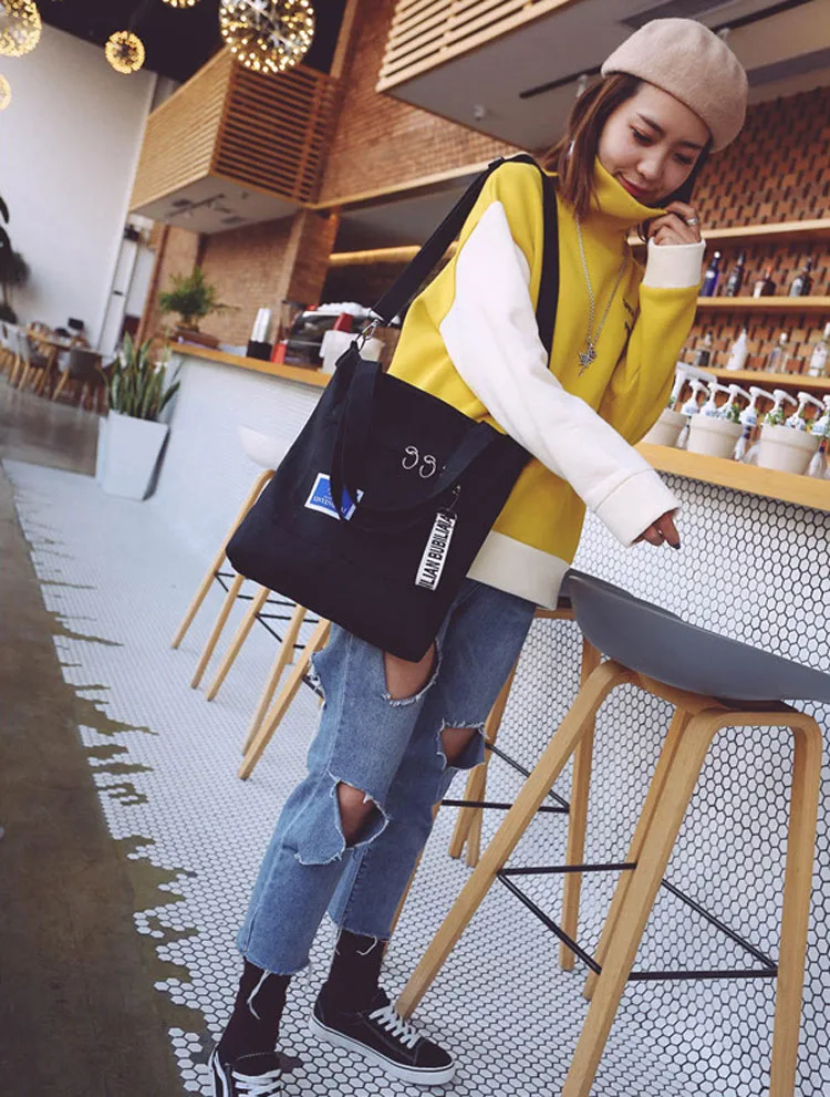 Girls Canvas Crossbody Tote Accessory Reusable Eco Friendly Shopping Bags Medium Fashion Painted Multi Use Chic Metal Zipper Bag (7)