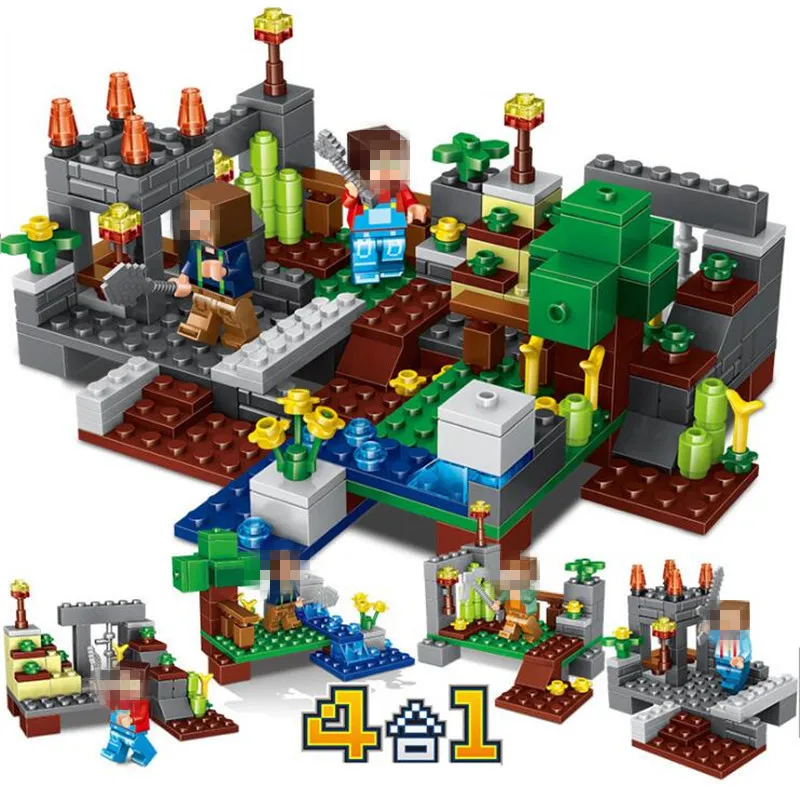 My World Minecrafted Figures City Building Blocks 4 in 1 DIY Bricks Legoed Minecraft City Educational Enlighten Children Toys