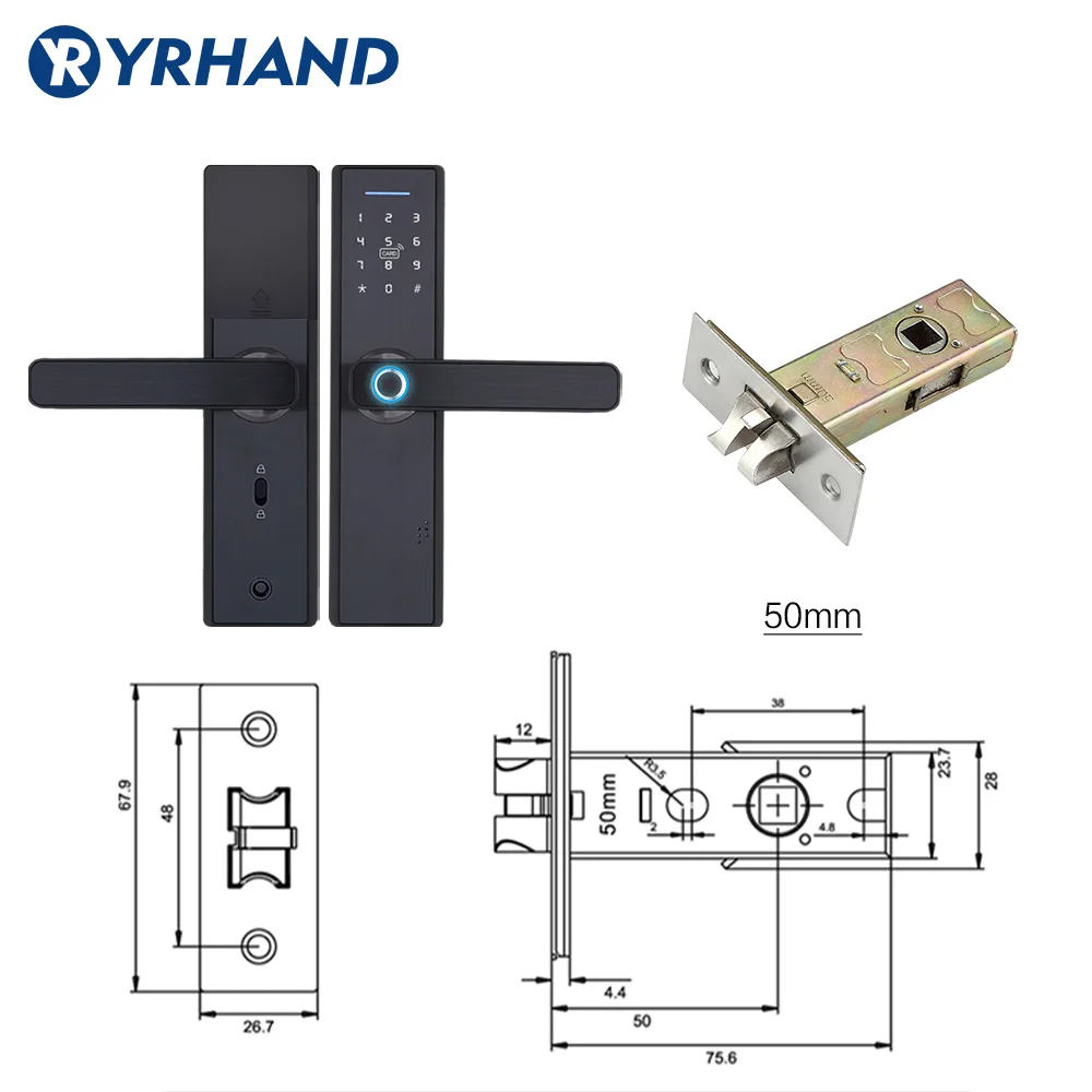Tuya умный дверной замок с идентификацией через отпечатки пальцев, безопасность дома без ключа, Wifi Пароль RFID карта блокировки беспроводное приложение телефон пульт дистанционного управления - Цвет: 50mm latch