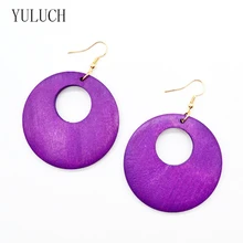 YULUCH, новая мода, индивидуальный дизайн, большие, ручной работы, натуральное фиолетовое дерево, женские серьги, ювелирные изделия
