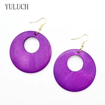 

YULUCH new fashion personality New design Big handmade Natural purple wood women earrings jewelry