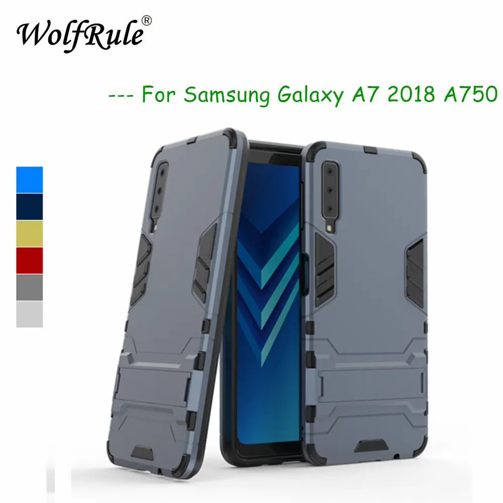

WolfRule For Case Samsung Galaxy A7 2018 Cover Soft Rubber + Plastic Kickstand Case For Samsung A7 2018 Case Phone Shells A750