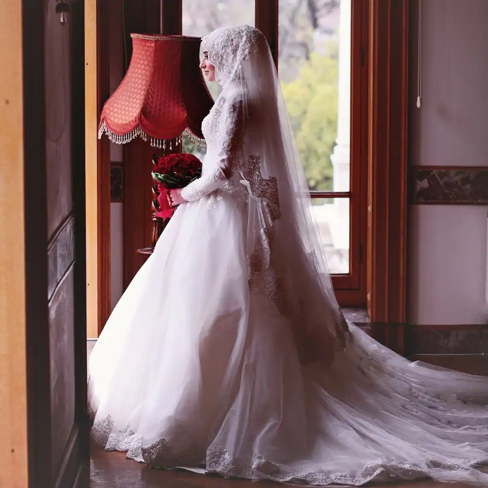 Long Sleeve Islam Muslim Wedding Dress Turkey Hijab Veil Pearls Heavy Beaded Gelinlik 2020 Plus Size Robe De Mariage Robe De Mariage Muslim Wedding Dresswedding Dresses Turkey Aliexpress