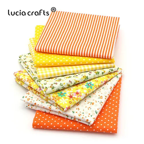 Lucia crafts, 7 шт./лот, 25*25 см, хлопковая ткань с принтом для рукоделия, куклы, ручная работа, шитье, Лоскутная Ткань, текстиль, ткань H0913 - Цвет: Yellow Range