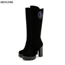 NEMAONE New thick high heels women boots sexy ladies knee high boots plafform winter autumn party dress shoes woman size 42 43