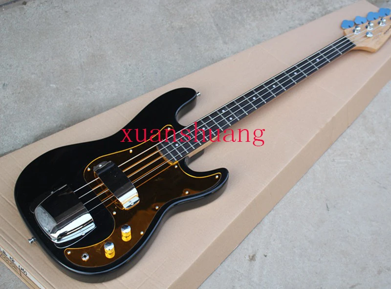 Factory custom Top quality Rosewood Fingerboard ,Gold Pickguard 4 strings black Jazz Bass Guitar with chrome hardware-17-11-11-- Factory custom Top quality Rosewood Fingerboard ,Gold Pickguard 4 strings black Jazz Bass Guitar with chrome hardware-17-11-11--