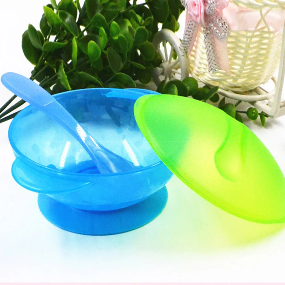 

Baby Kids Child Suction Cup Bowls Slip Resistant Sucker Bowl With Spoon Cover