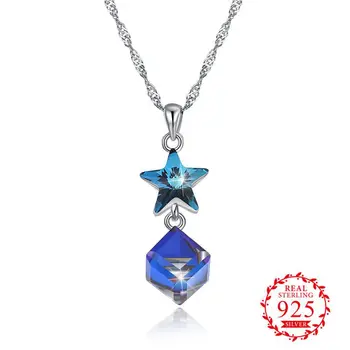 

Attractive Prevailing Necklace 925 Sterling Silver Small Star+Square Shape Design Crystal Jewelry For Women Girl CZ Gift