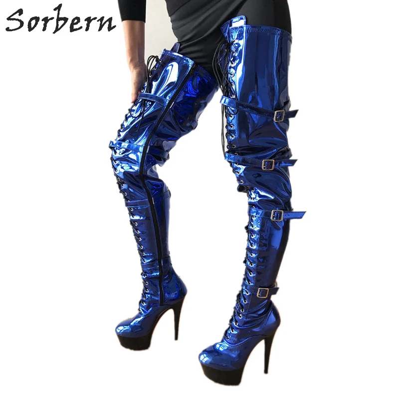 metallic thigh high boot