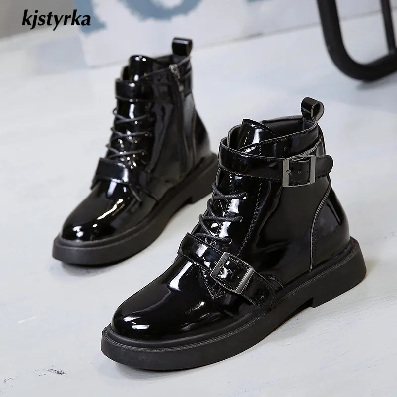 

Kjstyrka botas mujer boots women 2018 autumn winter fashion casual patent leather personality ankle ladies boots bota feminina