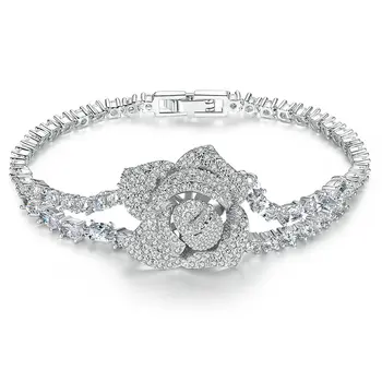 

SINZRY CZ jewelry Clear white cubic zirconia stone trendy charm rose flower bracelets bridal jewelry accessory