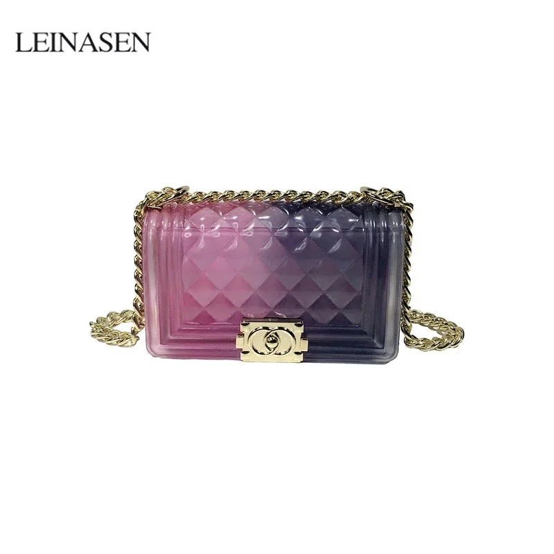 

Luxury Brand Gradient Color Jelly Bags Plaid Transparent Bags Chain Shoulder Messenger Lady Clutch Purse Beach Handbags louis GG