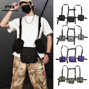 

Hip Hop 3 in 1 Detachable Waist Fanny Belt Packs Waist Packs Bag Women Men Nylon Multi-pockets Chest Bags Waistcoat Chest Bag
