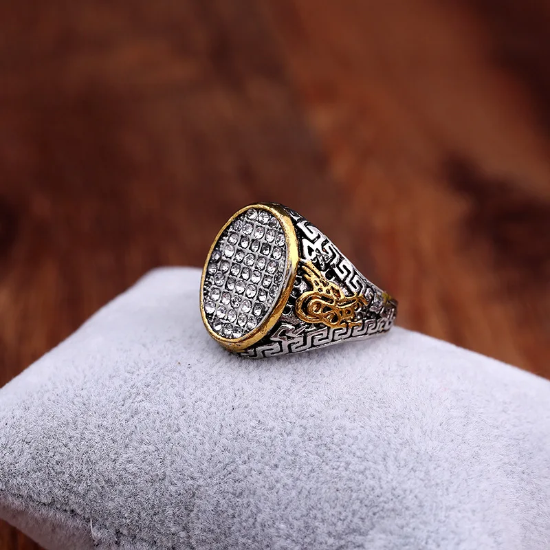 New Design Vintage Ethnic Antique Muslim Finger Big Width Alloy Silver Men Islam Ring Jewelry