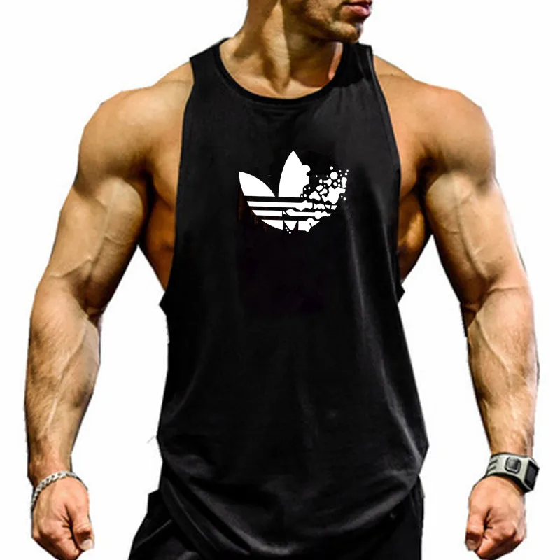 

Brand Gym Clothing Fitness Men Tanktop with LOGO Print Mens Bodybuilding Stringers Vest workout Singlet Sleeveless Running Shirt