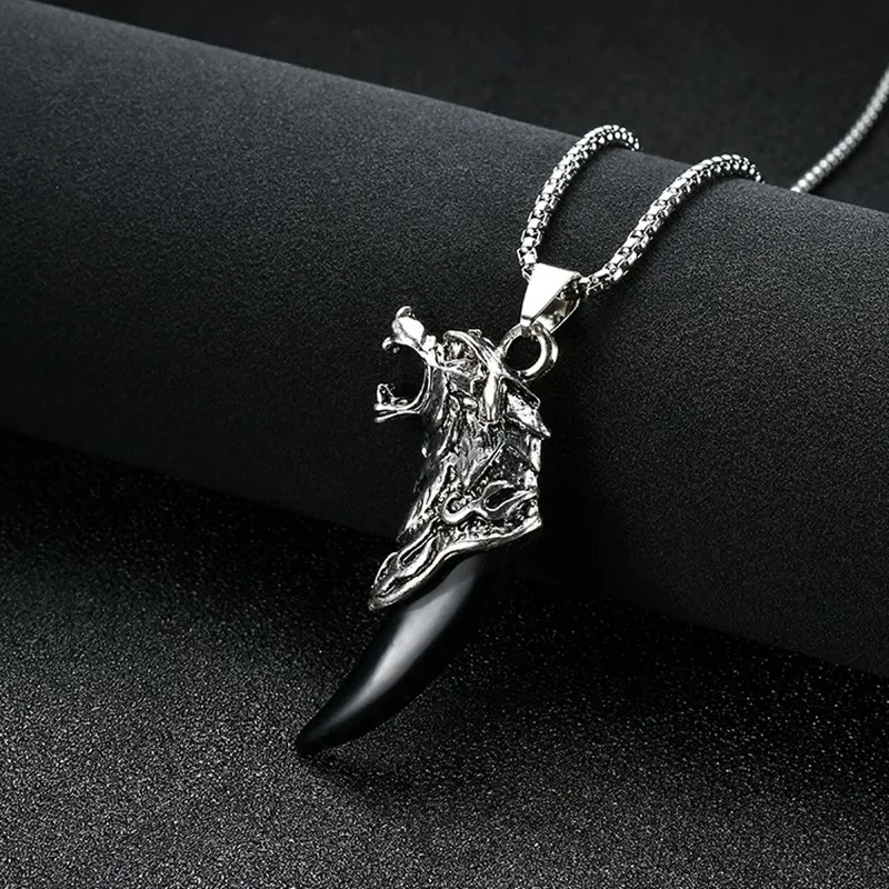 Stainless Steel Male Pendant Necklaces Punk Fashion Brave Men Wolf ...