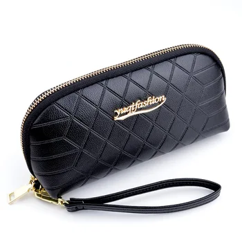 

INS 2018 PU Leather Wristband Plaid Bussiness Long Wallet Zipper Coin Purse Clutch Ladies Credit Card Holder Black Wallet Women
