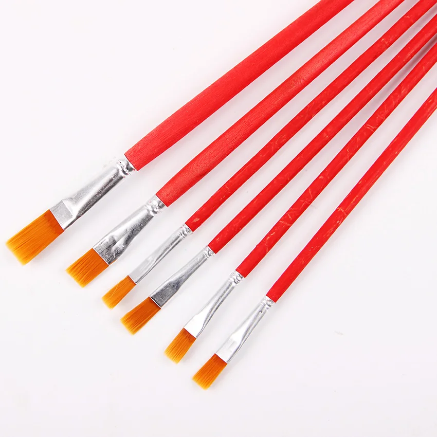 Koop 6 stks set Kids Student Aquarel Gouache Pen Nylon Haar Rode Houten Handvat Kwast Set Tekening Art Supplies
