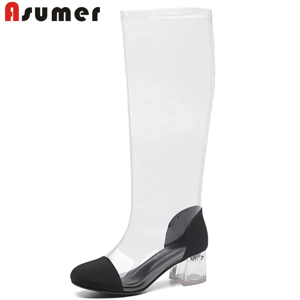 

ASUMER spring summer new shoes woman square toe ladies boots sexy stree style gladiator sandals leather +viscose knee high boots