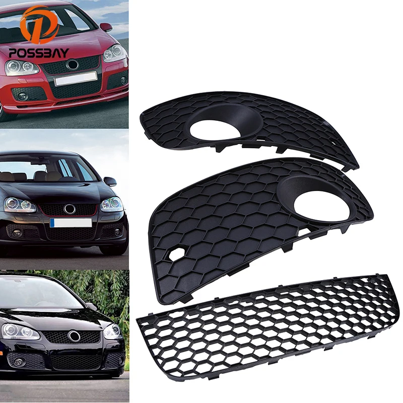 

POSSBAY Car Fog Light Cover for VW Golf MK5 GTI 2004-2009 Front Lower Bumper Grille Center Grills Black Car Air Vent Accessories