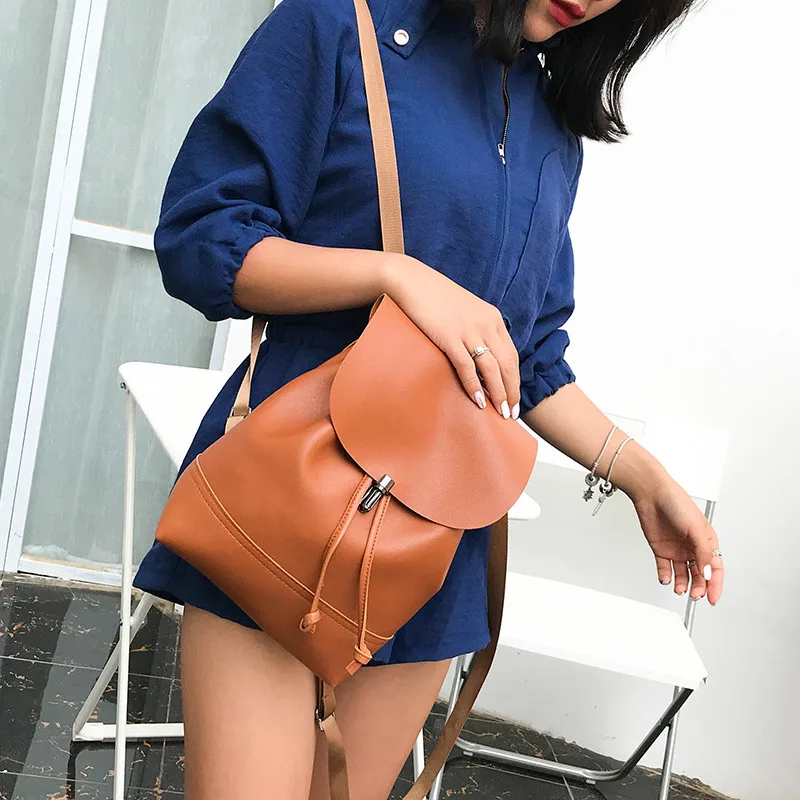 

Casual Large Capacity Shoulder Bags Vintage Pure Color Leather School Bag Backpack Satchel Women Trave Shoulder Bag