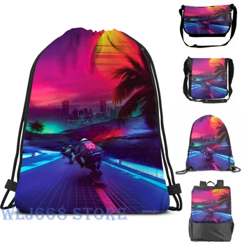 

Funny graphic print shoulder Bags women Synthwave Midnight Outrun Single shoulder backpack travel for men Gym Bag