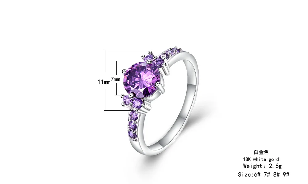 Твердые 925 пробы серебряные фиолетовые CZ хрустальное сердце любовь кольца для женщин Свадебные женские кольца на палец ювелирные изделия