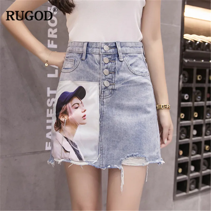 RUGOD характер печати женские джинсовые короткие юбки линия Бисероплетение шорты с завышенной талией и карманами боты мода уличная летние