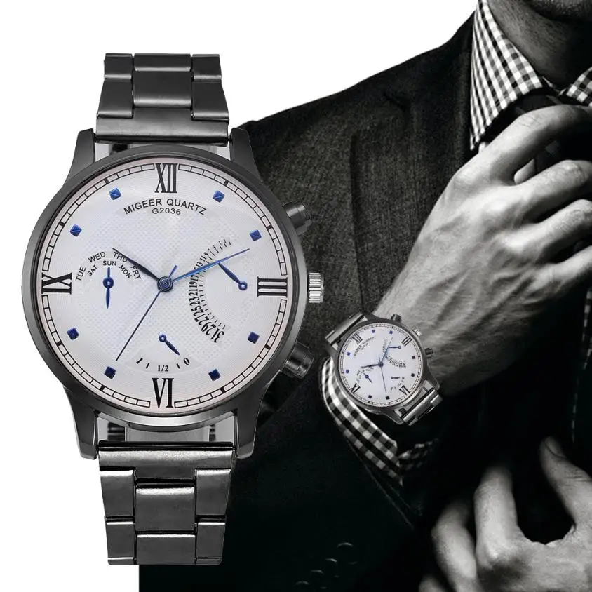

Fashion Men Crystal Stainless Steel Analog Quartz Wrist Watch Bracelet Hours stainless men watches 2018 luxury brand Male clock