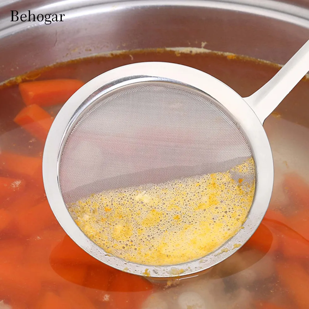 

Behogar Stainless Steel Kitchen Utensil Flat Handle Super Fine Mesh Strainer Oil Strainer Spoon Kitchen Gadget Cooking Tools
