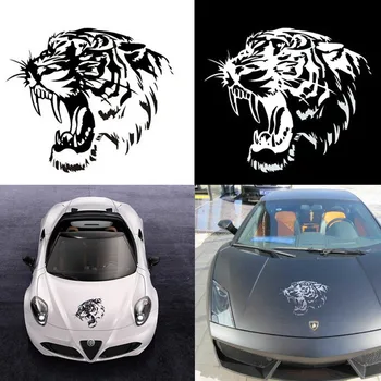 

28cm*28cm Car Stickers TIGER Head Roar Engine Hood Reflective Decal Motorcycle Animal Vinyl Auto Accessories Black/White