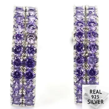 

Real 3.5g 925 Solid Sterling Silver Gorgeous Purple Amethyst CZ Mother's Day Stud Earrings 21x11mm