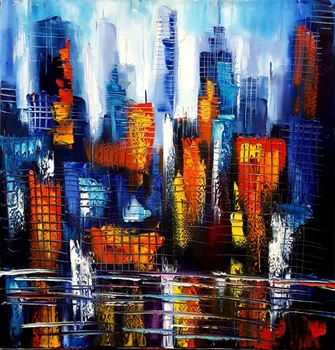 

City at Dusk Hand-Painted Oil Painting on Canvas