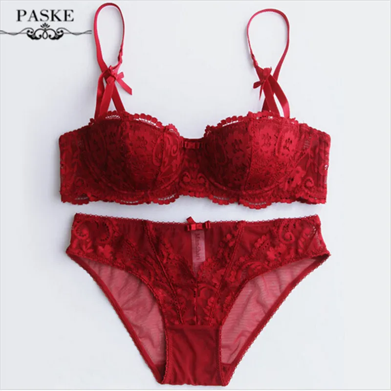 Underwear Women Bra Set Deep half cup Plus Size Lingerie Sexy Transparent Lace Bra And Panty Set Push Up Lace Brassiere bs350 : image Underwear Women Bra Set Deep half cup Plus Size Lingerie Sexy Transparent Lace Bra And Panty Set Push Up Lace Brassiere bs350