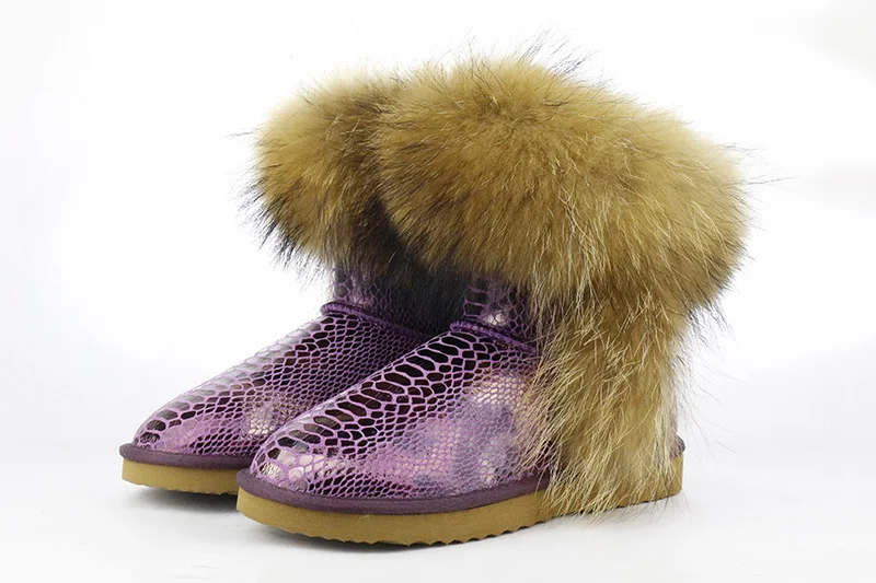 Модные женские ботинки зимние сапоги из натурального Лисьего меха г. Зимние сапоги из натуральной коровьей кожи женская обувь на нескользящей резиновой подошве