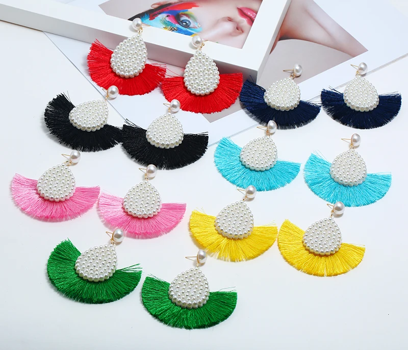 

Bohemian ethnic earrings for women fringe statement earrings with faux pearl water drop design female kolczyki oorbellen