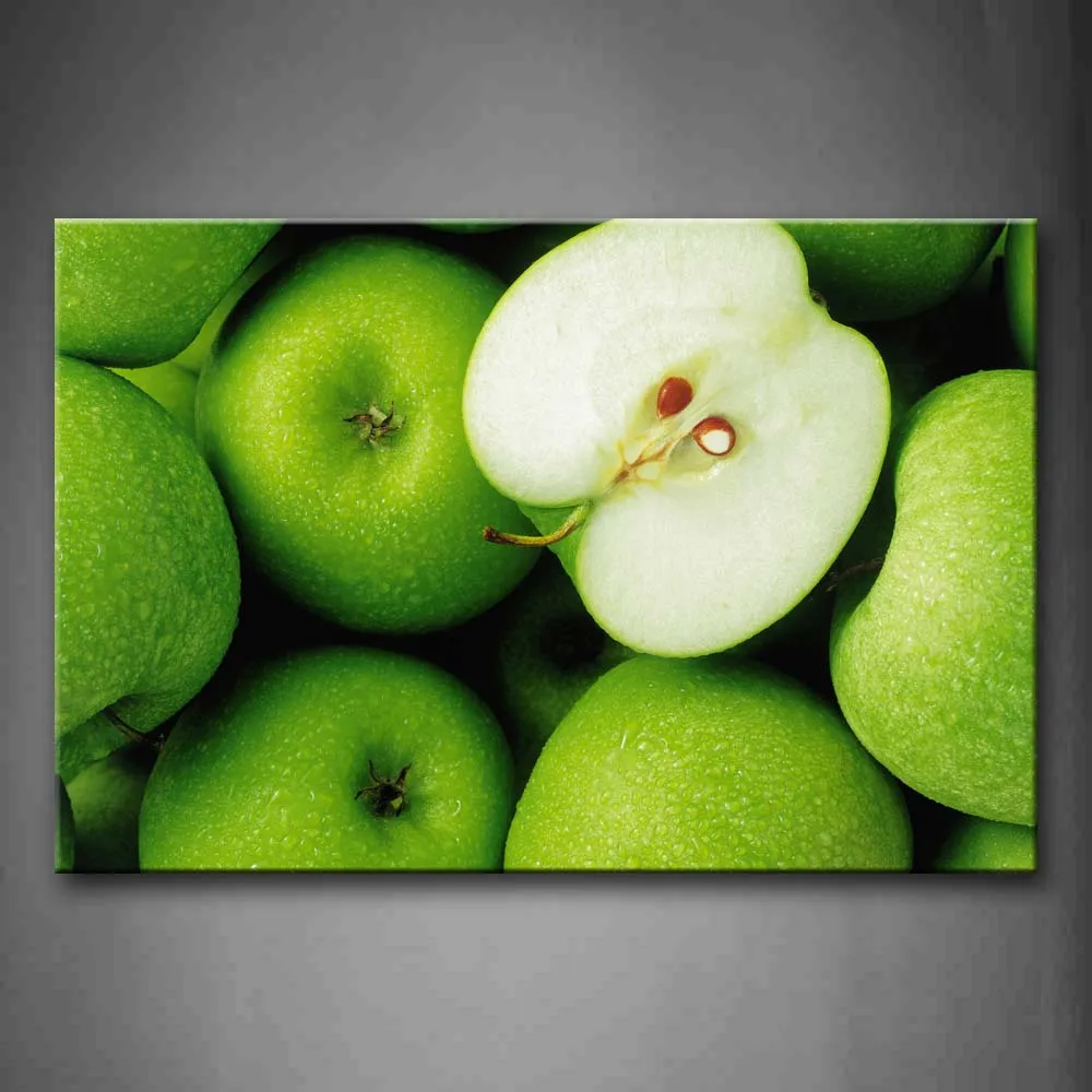 

Framed Wall Art Pictures Green Apple Canvas Print Food Modern Poster With Wooden Frame For Living Room Home Office Decor