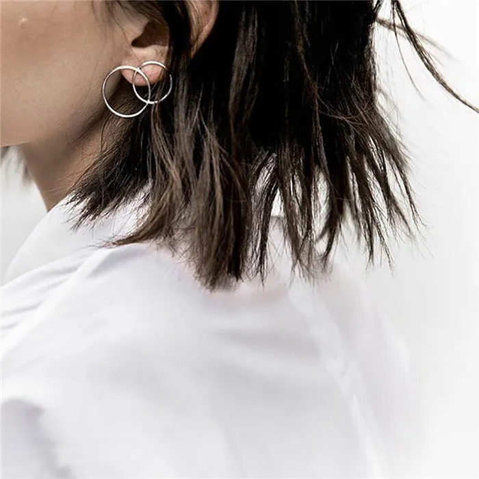 Fashion Boho Vintage Gold Silver Simple Hollow Ring Earrings For Women Hanging Dangle Drop Earring Modern Jewelry Wholesale - Окраска металла: silver