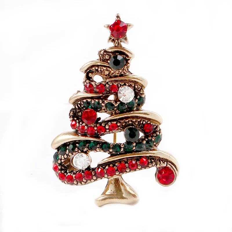 CINDY XIANG Fashion Rhinestone Christmas Tree Brooches for Women Vintage Elegant Suit Pins Coat Backpack Accessories Jewelry - Окраска металла: gold