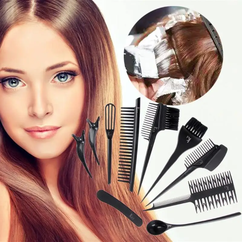 11pc/set Hair Combs Set for Dye Colouring Kit DIY Hair Brushes Bowl Dye