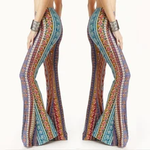2019 New Summer Boho Vintage Ethnic Flower Print Gypsy Women High Waist Bell Bottom Loose Wide Leg Flared Long Pants Trouse
