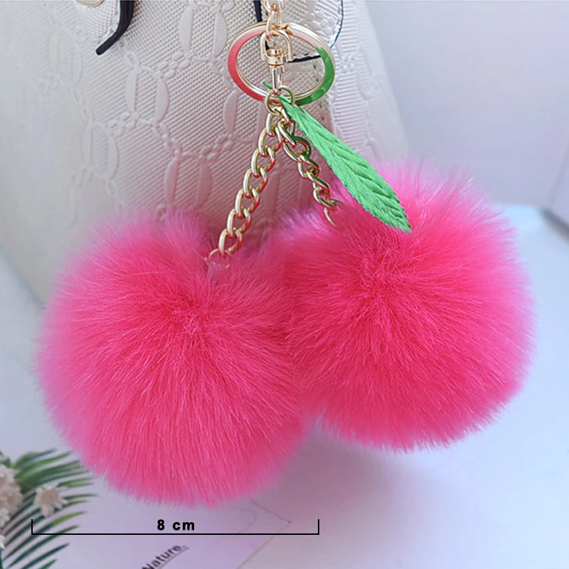 Корейский меховый брелок-помпон кролик мех мяч брелок для ключей porte clef pompom de fourrure сумка с помпонами Подвески вишня автомобильный брелок