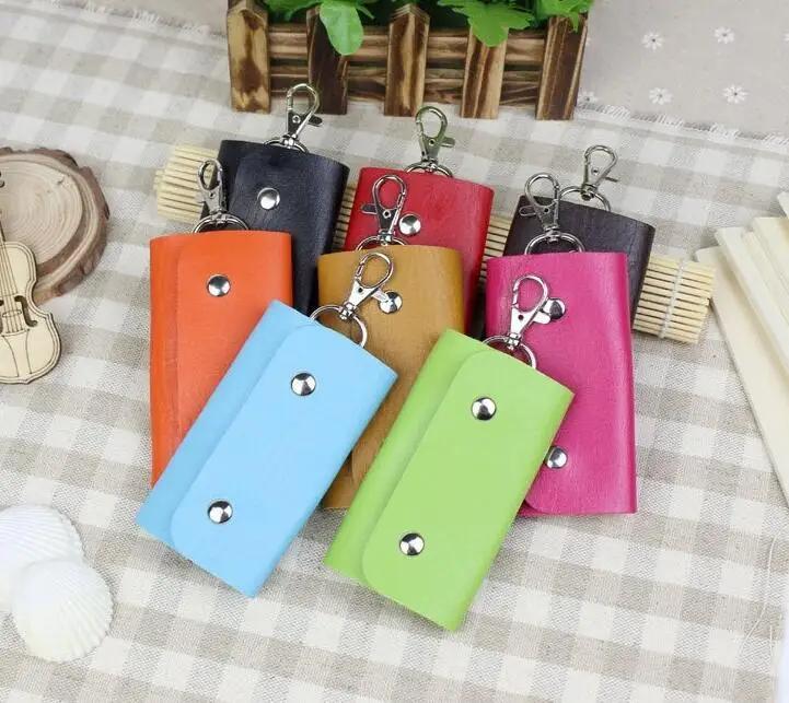 

ZYD-COOL Hot Sale Pu Leather Quality Solid Colors Housekeeper Holders Car Keychain Key Holder Bag Case Wallet Cover For women